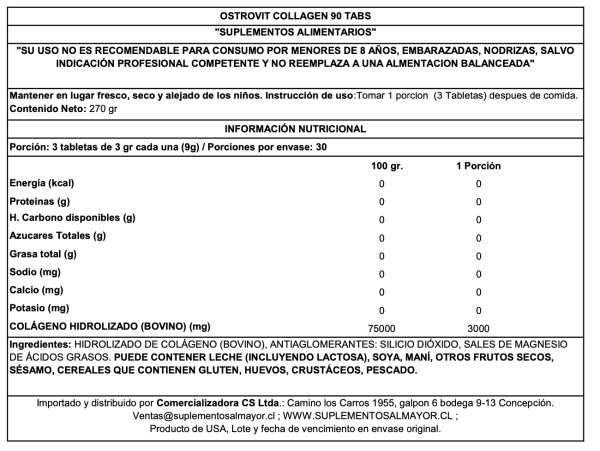 OSTROVIT - COLÁGENO - 90 tabs / 30 servicios