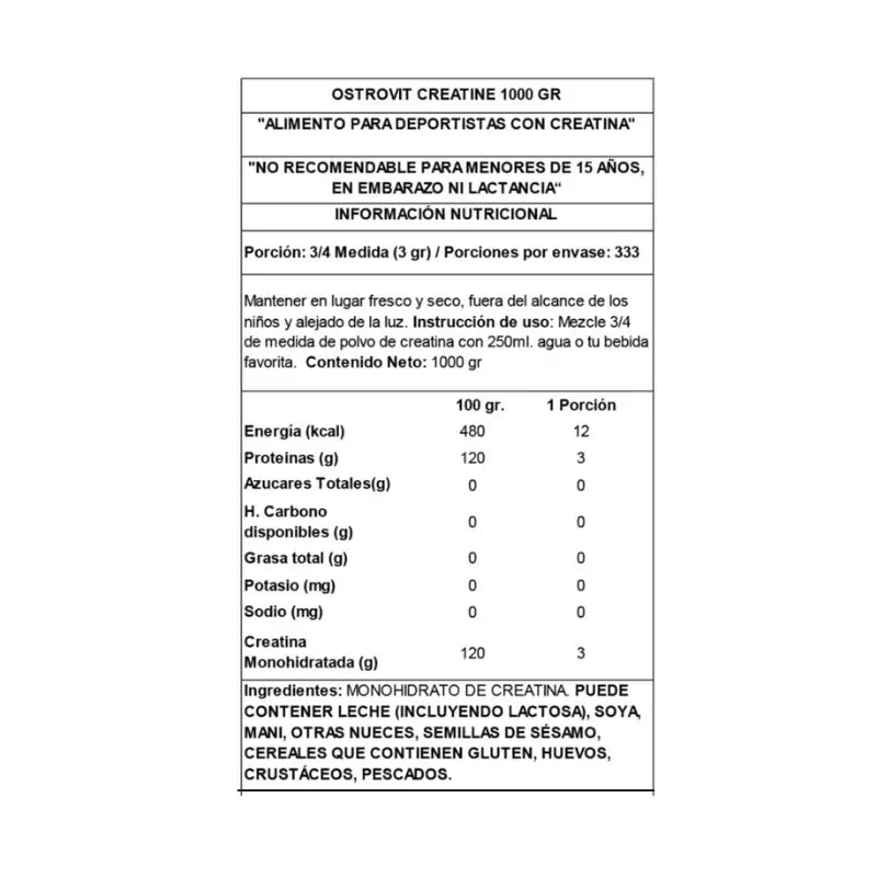 OSTROVIT - CREATINE Monohydrate - 1.000 grs / 333 servicios unflavored