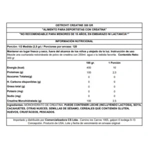 OSTROVIT - CREATINA Monohydrate - 300 grs / 100 servicios unflavored (POTE PLÁSTICO)