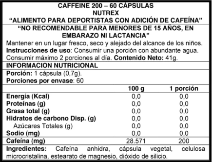 CAFFEINE 200 MG - 60 CAPS / 60 SERVICIOS
