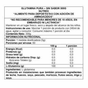 NUTREX - GLUTAMINA Pure – 300 grs / 60 servicios, unflavored