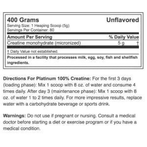 MUSCLETECH - 100% Creatina PLATINUM - 400 grs / 80 servicios unflavored