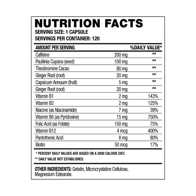 HEXACORE - OXY 1 Black SHREDDED - 120 caps / 120 servicios