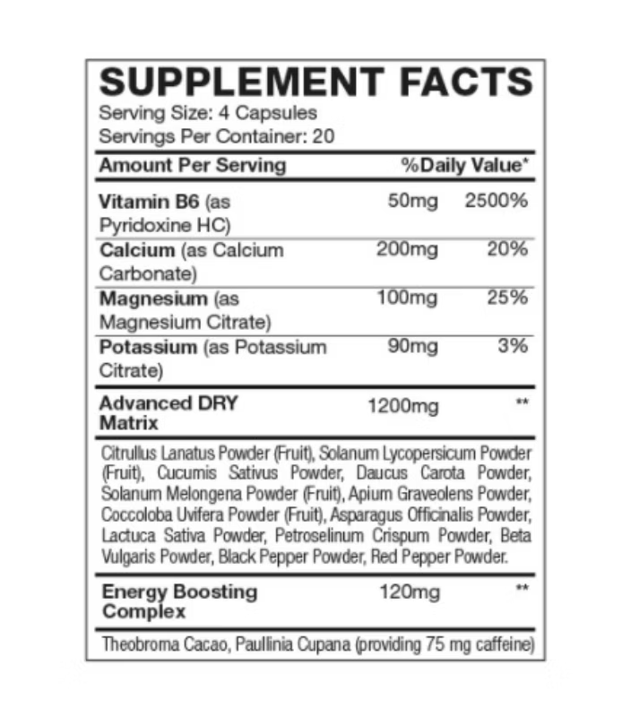 HEXACORE - OXY 2 DIURETIC DRY Definition USA - 80 caps / 20 servicios