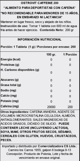 CAFFEINE 200 MG - 200 TABS / 200 SERVICIOS
