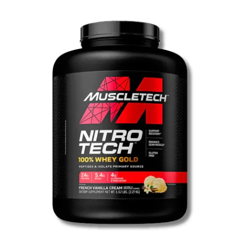 NitroTech 100% WHEY GOLD MUSCLETECH- 5 lbs / 69 servicios + 100% Creatina PLATINUM Monohydrate MUSCLETECH - 400 grs
