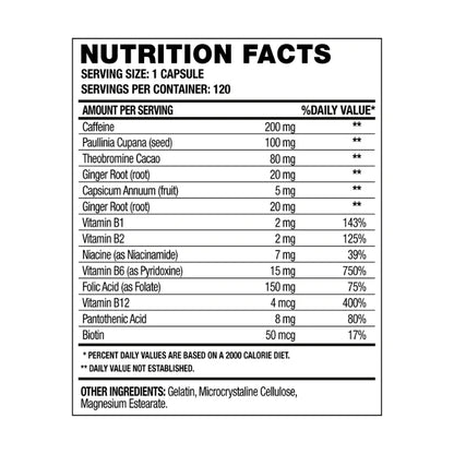 HEXACORE - OXY 1 Black SHREDDED - 120 caps / 120 servicios