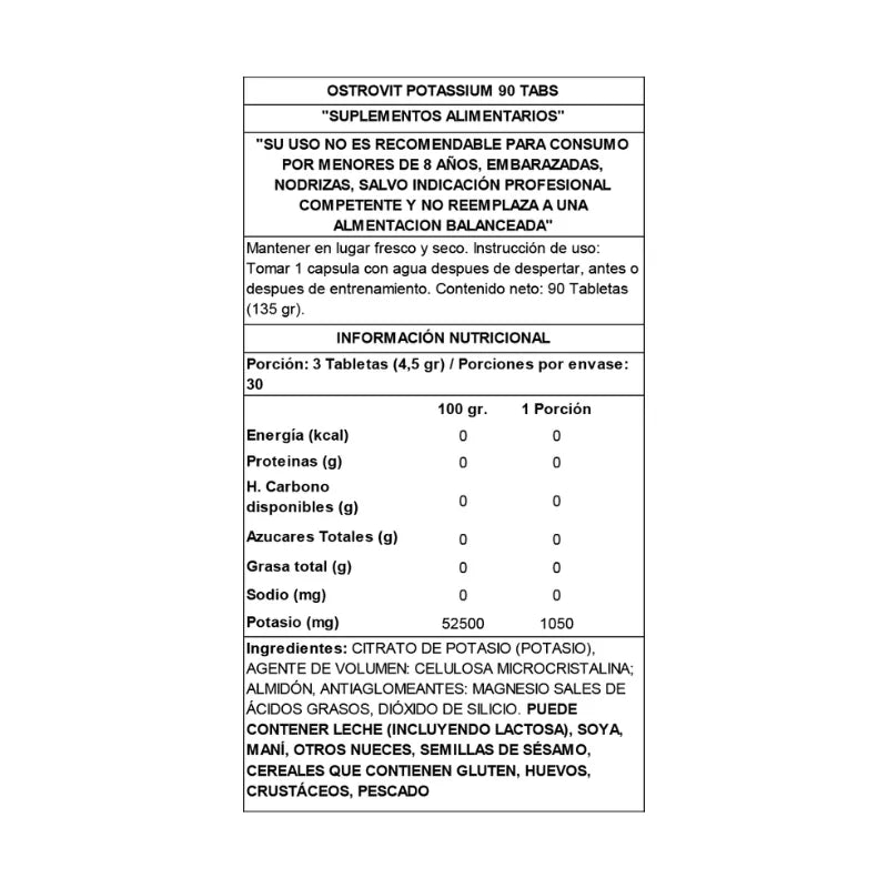 OSTROVIT - POTASIO Cytrynian Potasu - 90 tabs / 30 servicios