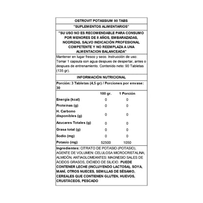 OSTROVIT - POTASIO Cytrynian Potasu - 90 tabs / 30 servicios