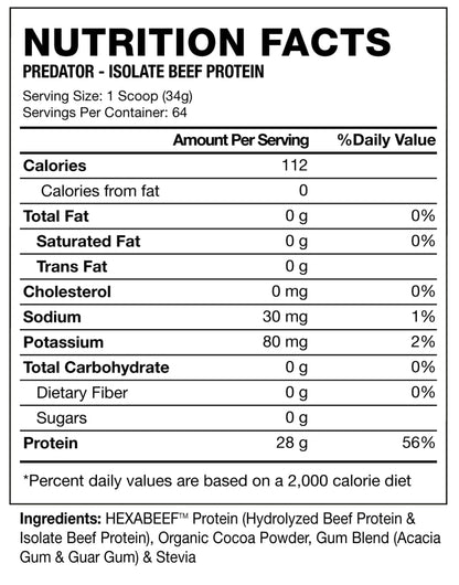 PREDATOR Isolate BEEF Protein HEXACORE - 4.8 lbs / 64 servicios