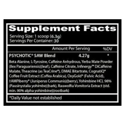 Psychotic SAW High Pre Workout USA / 30 servicios